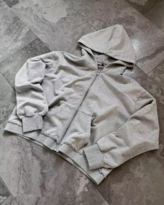 Custom 100% Cotton <b>Hoodies</b> Manufacturers Streetwear Heavyweight Embroidered Distressed Rhinestone Acid Wash Y2k Zip up Hoodie - Product Image 3