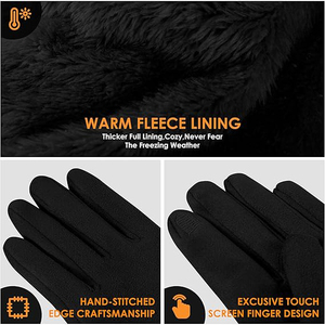Classic Fashion Leather <b>Gloves</b> For Men With <b>Warm</b> Wool Lining And Touchscreen Fingertips For Winter Driving - Product Image 4