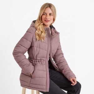 Chaqueta acolchada con capucha para mujer, abrigo de invierno con relleno alternativo al plumón, con cordón ajustable, longitud regular, ropa exterior. - Product Image 2