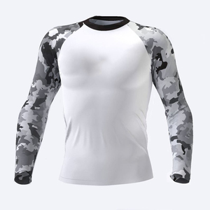 T-shirt de compression à manches longues pour homme, rashguard MMA, blanc, gris, imprimé camouflage, ajusté, anti-transpiration, vêtements de sport - Product Image 6