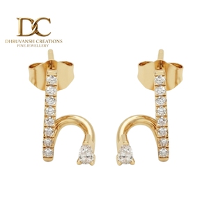 Pendientes de Oro Amarillo Sólido de 14 Quilates con Forma Única, Diamante Cultivado en Laboratorio con Corte Brillante Redondo, Certificado IGI, Joyería de Boda para Mujer - Product Image 1