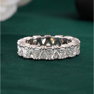 Anillo de Boda de Oro Blanco y Amarillo de 14K con Diamante Cultivado en Laboratorio de Corte Trillón de 3.48 CT, Banda de Eternidad con Diamantes en Forma de Pera, Material PT950 - Product Image 1