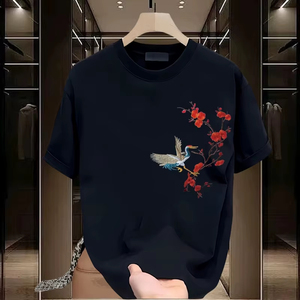 Nueva camiseta de algodón de moda de verano para mujer, ropa de manga corta para parejas, diseño floral bordado de pájaros, primavera-verano, corte regular - Product Image 6