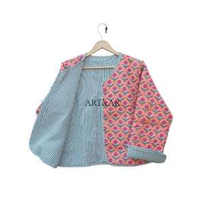 Veste matelassée en tricot à imprimé floral en coton, style bohème, vintage, pour femmes, pour le bureau, le collège, respirante, écologique, 100% - Product Image 4