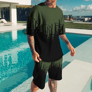 Conjunto de Camiseta y Pantalones Cortos de Color Sólido para Hombre, Última Moda de Invierno, Secado Rápido, Poliéster/Algodón - Product Image 3