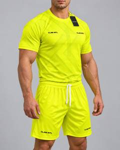 Maillot de football CLAW INTL pour homme, jaune fluo, manches courtes, col rond, en polyester anti-humidité, coupe athlétique - Product Image 2