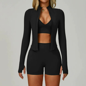 Conjunto de Yoga de 3 Piezas para Mujer, Personalizado, Sin Costuras, de Alta Elasticidad, Secado Rápido, Spandex, Manga Corta, 2 en 1, Ropa Deportiva para Fitness - Product Image 4