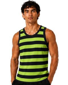 <b>Lime</b> <b>Green</b> Black Striped Men Cotton Tank <b>Top</b> Sleeveless <b>Vest</b> Casual Summer Gym Fitness Shirt Breathable Loose Fit Streetwear <b>Top</b> - Product Image 1