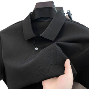 Polo à manches courtes gris foncé pour homme, coupe classique, en coton tricoté, décontracté, respirant, couleur unie, col classique - Product Image 4