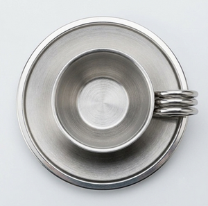 Tasse à thé moderne en acier inoxydable avec soucoupe, poignée spirale unique, mug à expresso en métal - Product Image 3