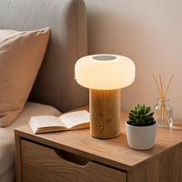 Lampe de bureau LED rechargeable en forme de champignon avec base en bambou, lampe de table portable minimaliste pour la chambre à coucher, le bureau, la décoration de la maison