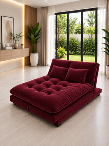 Sofá Cama Moderno Smile 3 en 1 Color Granate, Sofá Cama Convertible Tapizado con Mechones, Mueble de Salón para Sala de Estar, Dormitorio, Hotel, Villa - Product Image 5