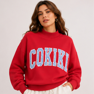 Sudadera Cokiki Rosa Extra Grande con Cuello Redondo y Estampado de Letras para Mujer, Sudadera Extra Grande de Felpa con Cuello Redondo y Gráfico de Letras Personalizado - Product Image 4