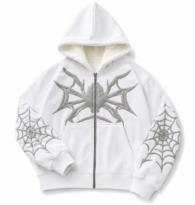 Sweat-shirt à capuche zippé intégral pour homme, coupe oversize, délavé à l'acide, avec crâne en strass personnalisé, brodé, orné de cristaux scintillants, pour l'hiver - Product Image 4