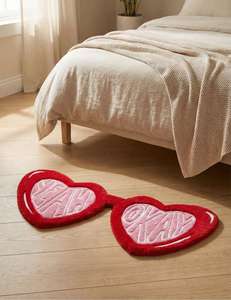 Tapis d'appoint créatif en laine tuftée à la main, antidérapant, géométrique, rouge et rose, de qualité supérieure, pour chambre à coucher, idéal pour la décoration intérieure moderne - Product Image 5