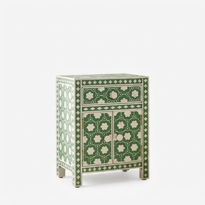 Table de chevet indienne verte en os incrusté, motif floral géométrique moderne, en bois, meuble de rangement pour chambre à coucher, armoire d'appoint, vente en gros - Product Image 1