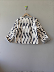 Floral Print Cotton Quilted <b>Jacket</b> - Hand Block Printed <b>Jacket</b> <b>For</b> <b>Women</b> - Product Image 4