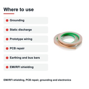 TECHINSTRO เทปทองแดงนำไฟฟ้า 12 มม. x 15 ม. พร้อมกาวนำไฟฟ้าสำหรับป้องกัน EMI ซ่อมแซม PCB สายดิน CFT-0012 - Product Image 2