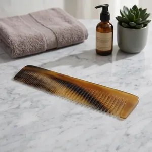 Peigne à cheveux artisanal en corne naturelle à double denture, antistatique, à dents larges et fines, pour coiffure et barbe - Product Image 6