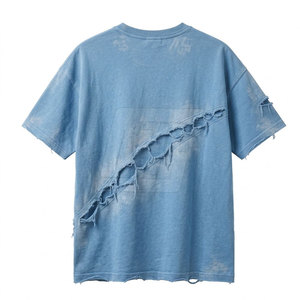 T-shirts Oversize Effet Vieilli en Coton Délavé, Streetwear Personnalisé, Hauts Décontractés d'Été avec Bords Bruts - Product Image 2