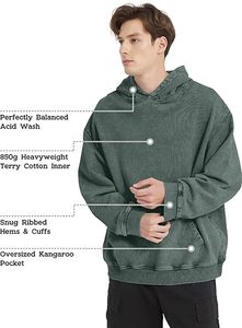 Winter Plain 100% Cotton Acid Wash Custom Vintage Streetwear Heavyweight Oversized Unisex Pullover Hoodies Sweatshirt - Product Image 5
