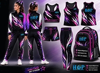Pakaian latihan cheerleading model baru, kostum cheerleading custom, logo tim tari, setelan pemanasan untuk latihan tari.