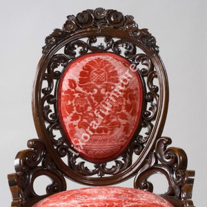 Luxury Handcrafted Solid Wood Dining <b>Chair</b> Ornate Baroque Scroll Carving <b>Red</b> <b>Velvet</b> Upholstered Seat - Product Image 2