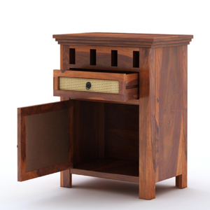 Mesa de Noche de Madera Hecha a Mano con Acabado Natural para Dormitorio o Sala de Estar, con 1 Cajón y Almacenamiento, Mueble Auxiliar de Madera para el Hogar - Product Image 3