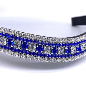 Diadema Decorativa para Caballo de Cuero con 5 Hileras de Cristales Azules y Plateados Transparentes, Diseño Personalizado para Equinos, Venta al por Mayor - Product Image 1