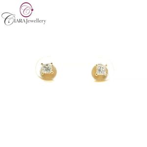 ต่างหูเม็ดเดี่ยวประดับเพชรแบบคลาสสิก18K สีเหลืองทองและเจ้าหญิงแท้แบบเรียบง่าย - Product Image 1