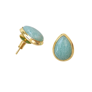 Boucles d'oreilles clous en laiton plaqué or en forme de goutte d'eau avec pierre d'amazonite naturelle sertie clos pour femme, cadeau classique, bijoux de mode - Product Image 2