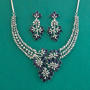 Handmade Jewellery Wholesalers in India American Diamond Classic <b>Necklace</b> with Rhodium Plating 444660 - Product Image 5
