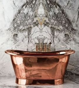 อ่างอาบน้ำทองแดงแบบตั้งพื้นทรงคลอฟุต  ตกแต่งด้วยนิกเกิลขัดเงา  ด้านในเป็นโมเสก ด้านนอกเป็นนิกเกิลขัดเงา สำหรับอาบน้ำที่บ้าน - Product Image 1