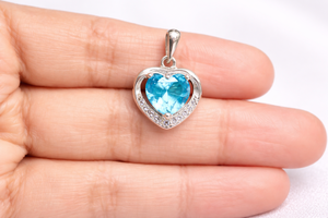 Blue Topaz Heart Handmade Gemstone 925 <b>Silver</b> Pendant For Women Jewelry - Product Image 2
