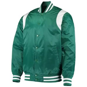 Chaqueta Varsity Verde Transpirable de Piel de Oveja para Hombre, con Cierre Frontal, Cuello Camisero, Paneles en Contraste, Estilo Bomber, Ropa Casual de Otoño - Product Image 1