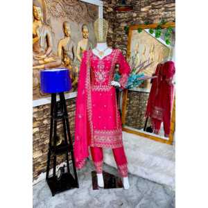 Conjunto de ropa de fiesta de diseñador para mujer, parte superior inferior Dupatta con bordado elegante - Product Image 5