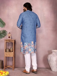 ชุดคุร์ตะผ้าฝ้ายคัดสรรคุณภาพดี ดีไซน์ทันสมัย พร้อมงานปักที่คอเสื้อ และกางเกงชูดิดาร์ผ้าฝ้ายผสม เหมาะสำหรับงานแต่งงาน งานเทศกาล และการสวมใส่แบบดั้งเดิม - Product Image 5