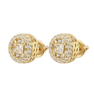 Luxury 925 <b>Sterling</b> <b>Silver</b> Moissanite Diamond Round <b>Stud</b> <b>Earrings</b> With Square Center Stone For Wholesale Buyers - Product Image 2