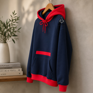 Sudadera con Capucha y Mangas con Detalles de la Hermandad Masónica Delta Sigma, Diseño Divine Nine, Algodón, Combinación Azul y Rojo - Product Image 2