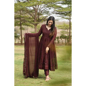 DAMDERRY'S Ensemble de costume Anarkali couleur café pour femme 02 - Product Image 3