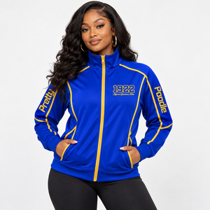 Sweat-shirt à capuche zippé pour femme Sigma Gamma Rho Sorority, manches longues, col montant, veste de survêtement avec passepoil contrastant, fermeture éclair intégrale, idéal pour la détente - Product Image 1