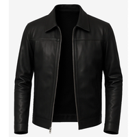 Blousons en cuir de vachette noir OEM 2026 pour hommes, col rabattable, haute qualité, faible MOQ, mode hiver, logo chauffant sur le devant, écologiques