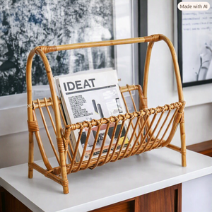 Porte-revues rectangulaire portable en rotin écologique de style Mid-Century, organisateur de rangement de table, moderne et rustique pour salon - Product Image 5