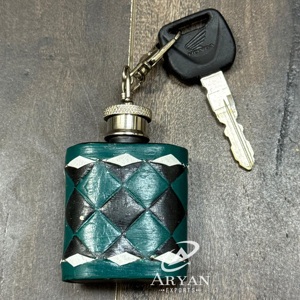 Mini Tooled Checkered Leather Wine Holder Hip Flasks Luxury Customized Promotional Gift Keychain 1oz Flask for Office Party - Product Image 1