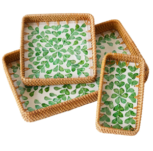 Plateau de service en rotin et nacre, lot de 3, artisanat très demandé, plateau de service en nacre et rotin, meilleure vente - Product Image 5