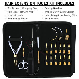 Kit de herramientas para extensiones de cabello con alicate de cierre de microanillos de 3 orificios de 5 pulgadas, enhebrador de bucles, peine de cola, agujas, clips, tijeras y herramientas de salón - Product Image 2