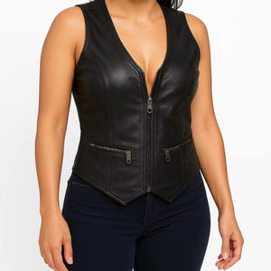 Gilet ajusté en cuir véritable pour femme avec fermeture éclair – Veste sans manches élégante et chic - Product Image 1