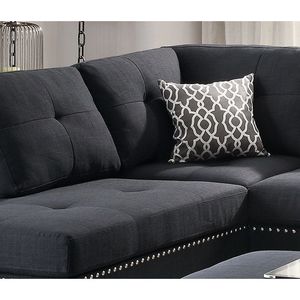 Set Divano Sezionale a 3 Pezzi in Polifibra Nera con Chaise Longue Reversibile, Pouf e Cuscini per Soggiorno - Product Image 6