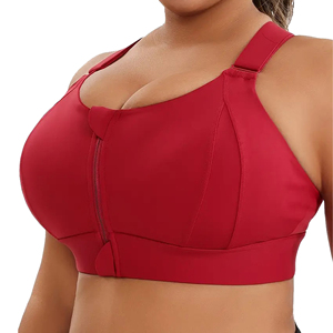 Soutien-gorge de sport pour femme, style simple, fermeture éclair avant, maintien élevé, grandes tailles, bretelles réglables, antibactérien, Spandex/Nylon, Yoga/Course à pied - Product Image 1