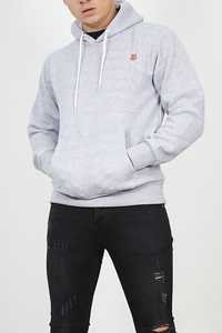 <b>Mens</b> Gray Hooded Sweatshirt Regular Fit Embroidered Logo Front Pocket Casual Style Cotton French Terry Autumn Wear - Product Image 4